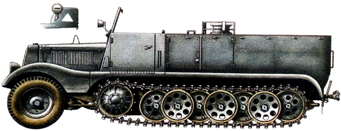 1939年9月,波兰战场,德军第4装甲师第103炮兵团的一辆Sd.Kfz.11型半履带车。