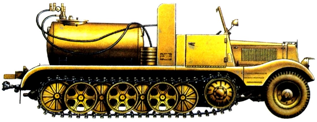 1944年,德军不明单位的一辆Sd.Kfz.11/3型半履带消毒去污车。