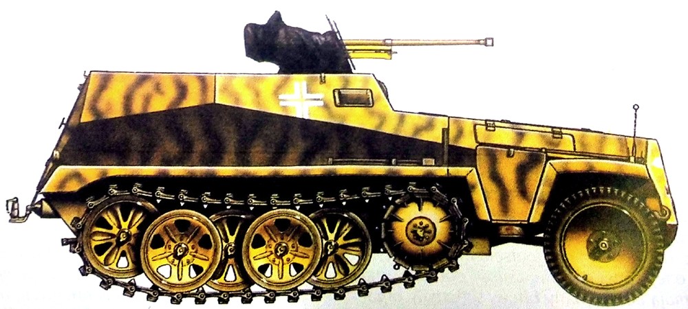 1943年8月,东线苏联战场,德军「大德意志」摩托化步兵师摩托化营的一辆250/11半履带装甲炮车。