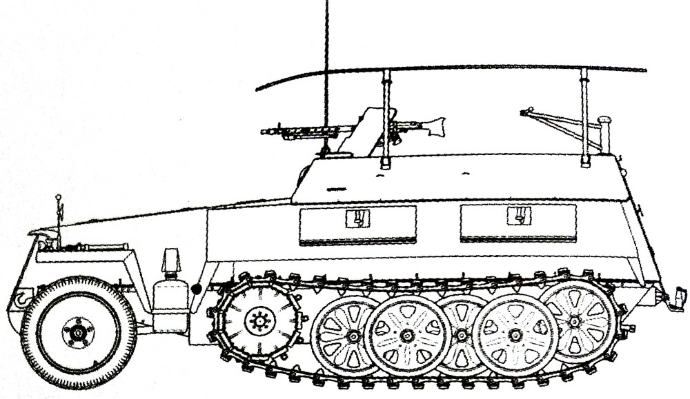 采用250(Neu)新车体改装的Sd.Kfz.250/3 Ⅳ型半履带装甲通讯指挥车
