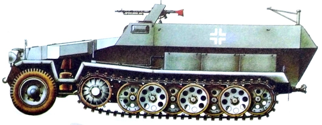 1942年夏天,东线苏联战场顿河地区,隶属德军第22装甲师的一辆Sd.Kfz.251/1 Ausf.C型半履带装甲运兵车。