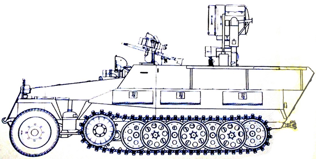 加装了一挺MG42机关枪(配夜视设备)的Sd.Kfz.251/20型半履带装甲红外辅助投光车