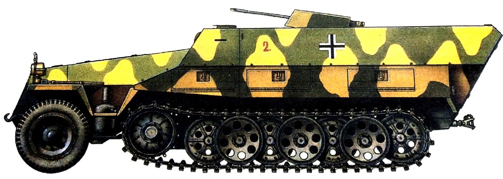 1944年,隶属德国武装党卫军第7「欧根亲王」志愿山地师的一辆Sd.Kfz.251/21 Flak D型半履带装甲自行防空炮车。