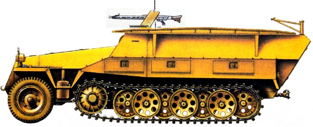 1944年3月,东线战场匈牙利首都布达佩斯,德军某装甲师一辆搭载了工兵桥的Sd.Kfz.251/7 Ausf.D型半履带装甲工兵突击车。