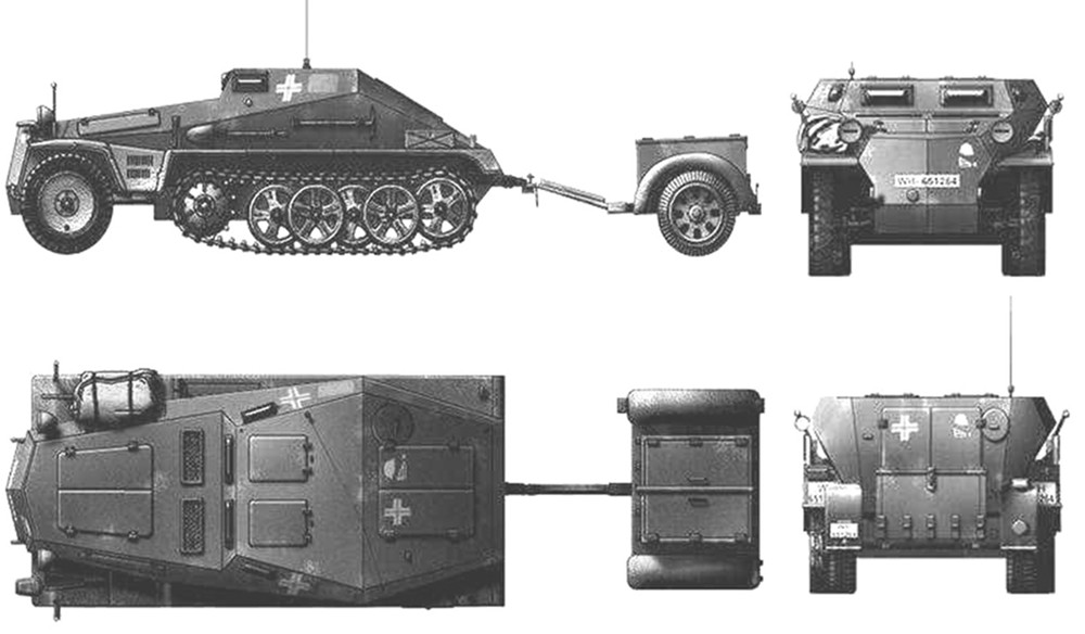 带81/1型拖卡的Sd.Kfz.252型半履带装甲弹药运载车四视图
