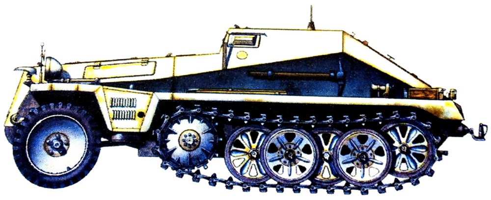 1945年1月,东线战场匈牙利地区,德军「统帅堂」重装甲营的一辆Sd.Kfz.252半履带装甲弹药运载车。