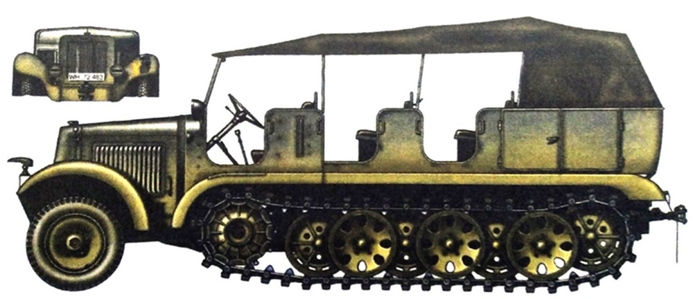 1941年7月,东线苏联战场,隶属德军第7装甲师第78炮兵团的一辆Sd.Kfz.6半履带牵引车。