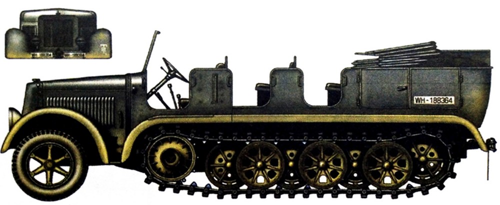1939年9月,波兰战场,隶属德军第4装甲师第103炮兵团的一辆Sd.Kfz.7半履带牵引车。