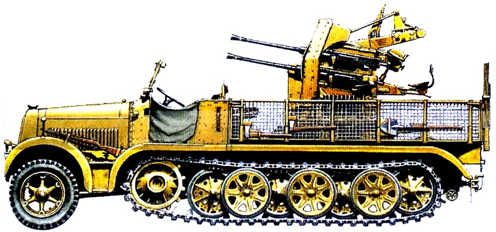 1943年春季，隶属德军第66高射炮营的一辆Sd.Kfz.7/1半履带防空炮车。