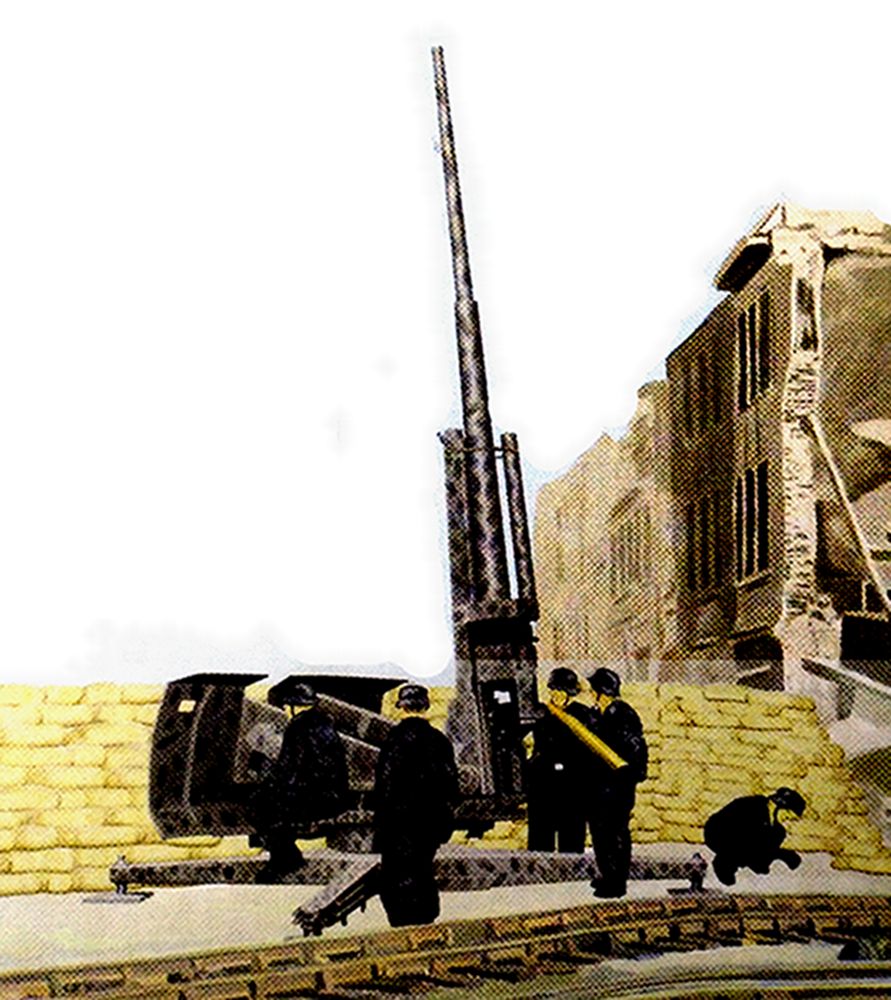 绘画:负责德国本土防空任务的88毫米Flak41型高射炮。