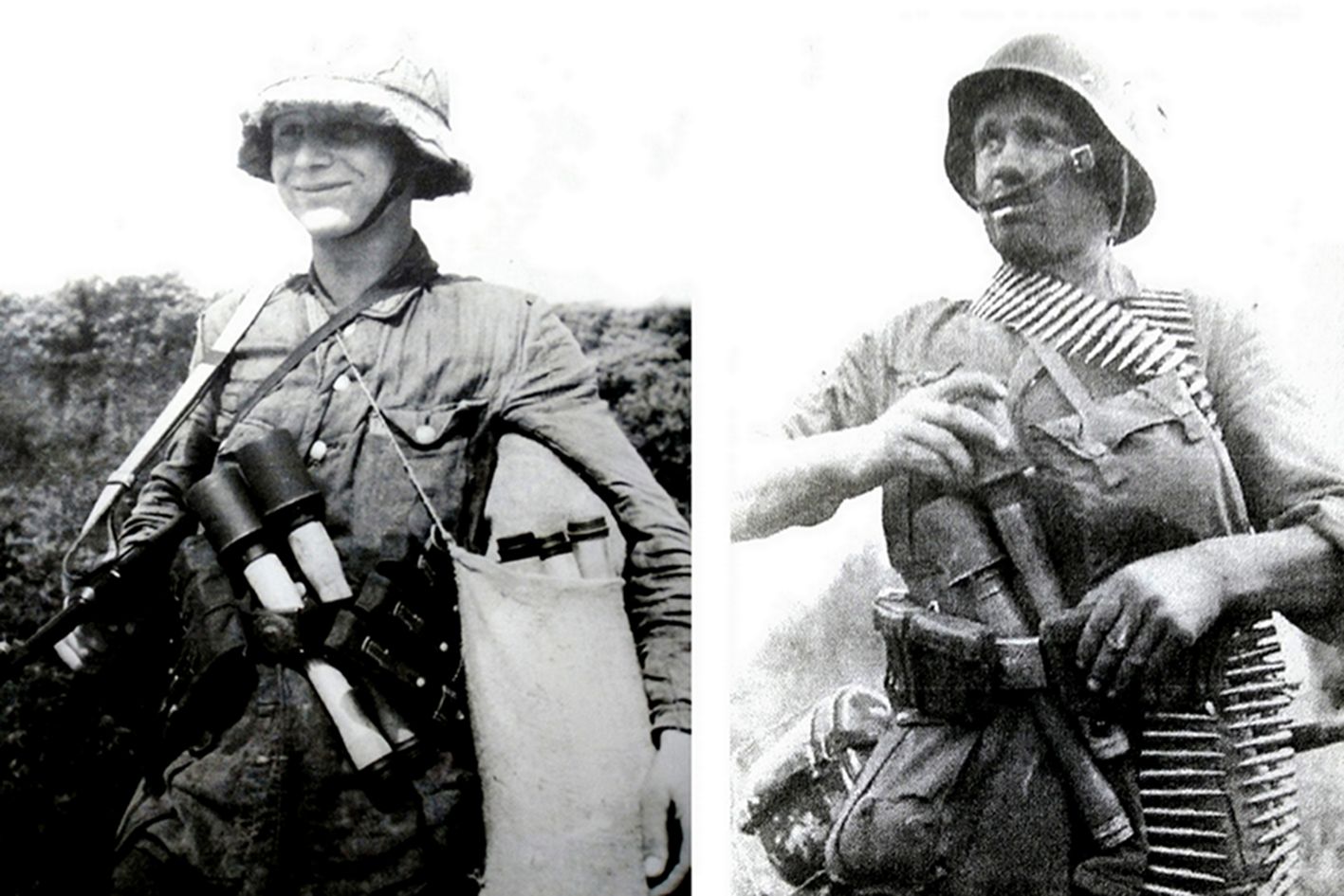 北非战场上德军非洲军团的一名掷弹兵(图左)和1941年7月东线苏联战场德国国防军第18军的一名掷弹兵(图右)。