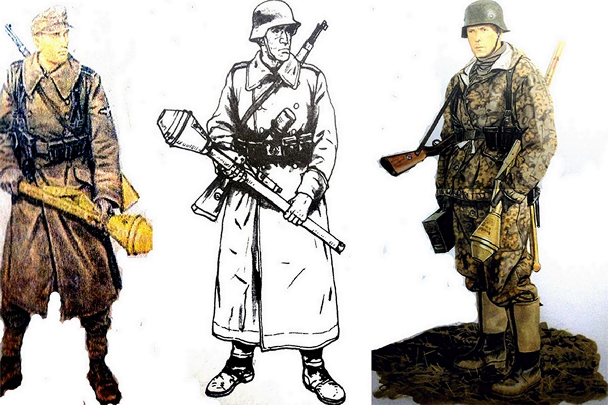 1943年-1945年,用铁拳60反坦克榴弹发射器与苏军坦克对抗的德国军人。