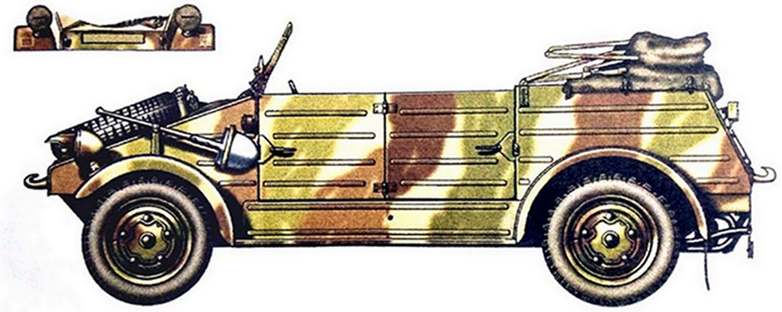 1944年9月,西线战场荷兰阿纳姆地区,隶属德国武装党卫军第9「霍亨施陶芬」装甲师的一辆大众VW82 Kfz.2军用小车。