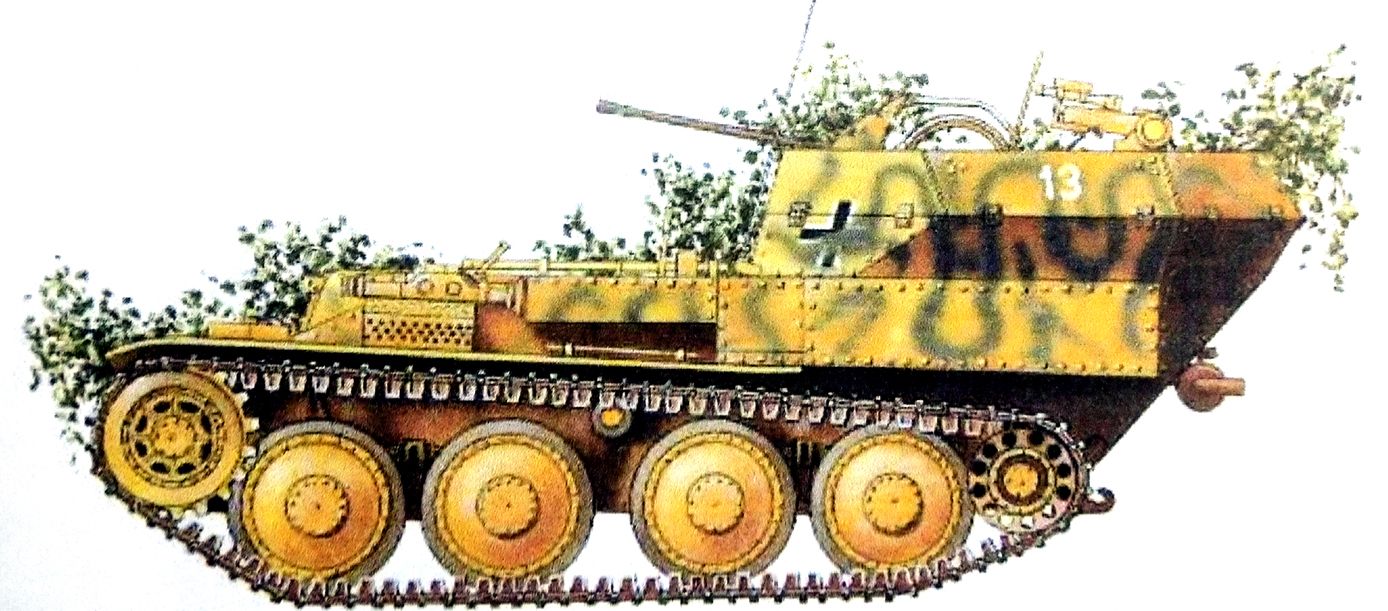 1944年7月，西线战场法国诺曼底地区，隶属德国武装党卫军第12「希特勒青年团」装甲师高射炮营的一辆38（t）自行高射炮车。