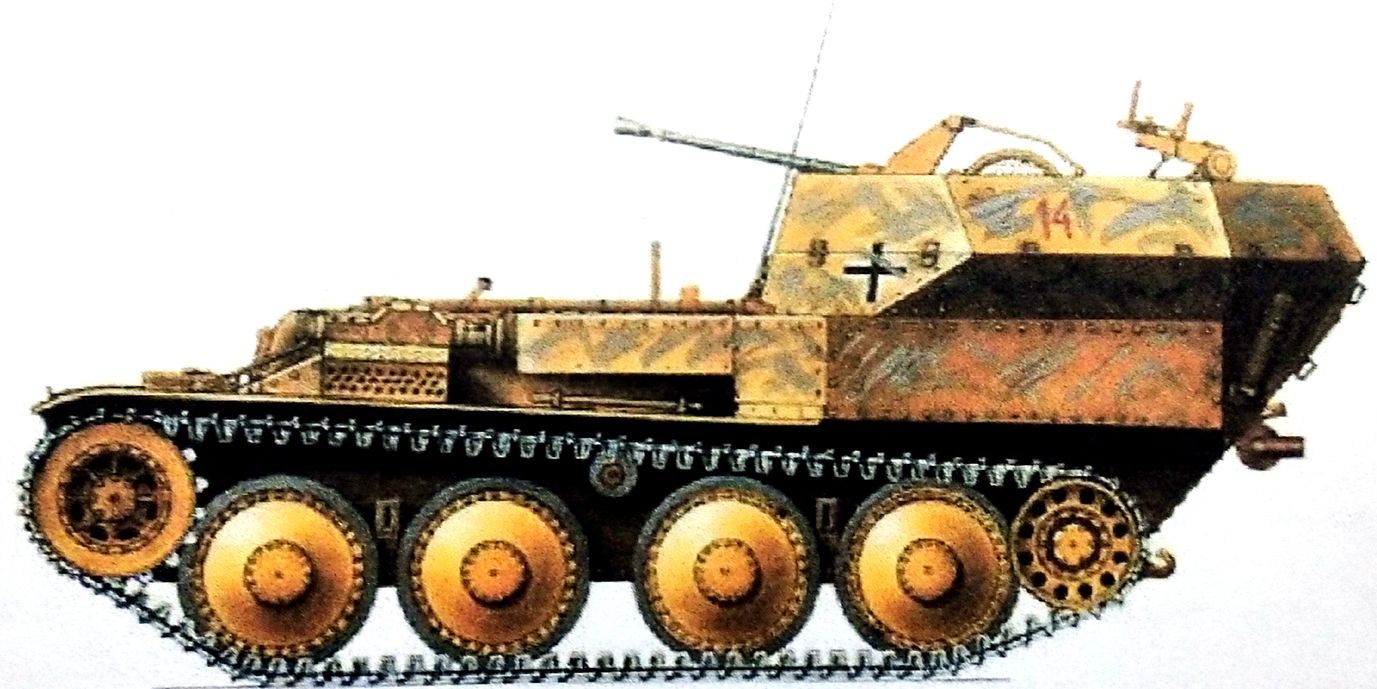 1944年7月，西线战场法国诺曼底地区，隶属德国武装党卫军第1「阿道夫•希特勒警卫旗队」装甲师的一辆38（t）自行高射炮车。