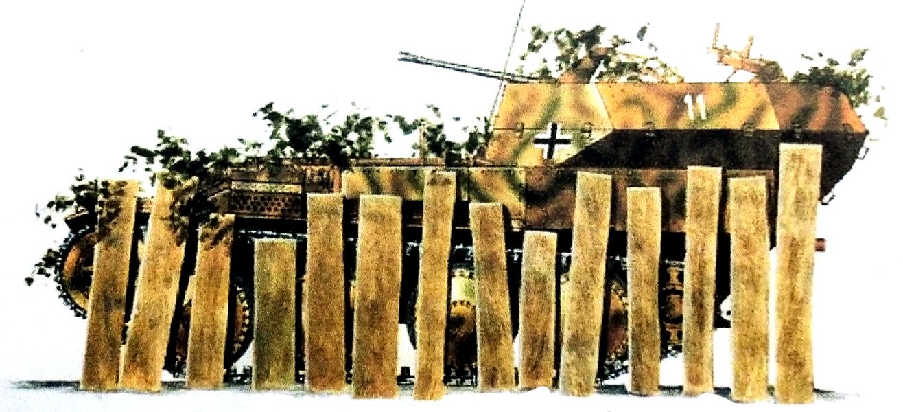 1944年夏天，西线战场法国诺曼底地区，隶属德国武装党卫军第12「希特勒青年团」装甲师党卫军第12高射炮营的一辆38（t）自行高射炮车。该炮车用木条和树枝对车体和履带作了掩护。