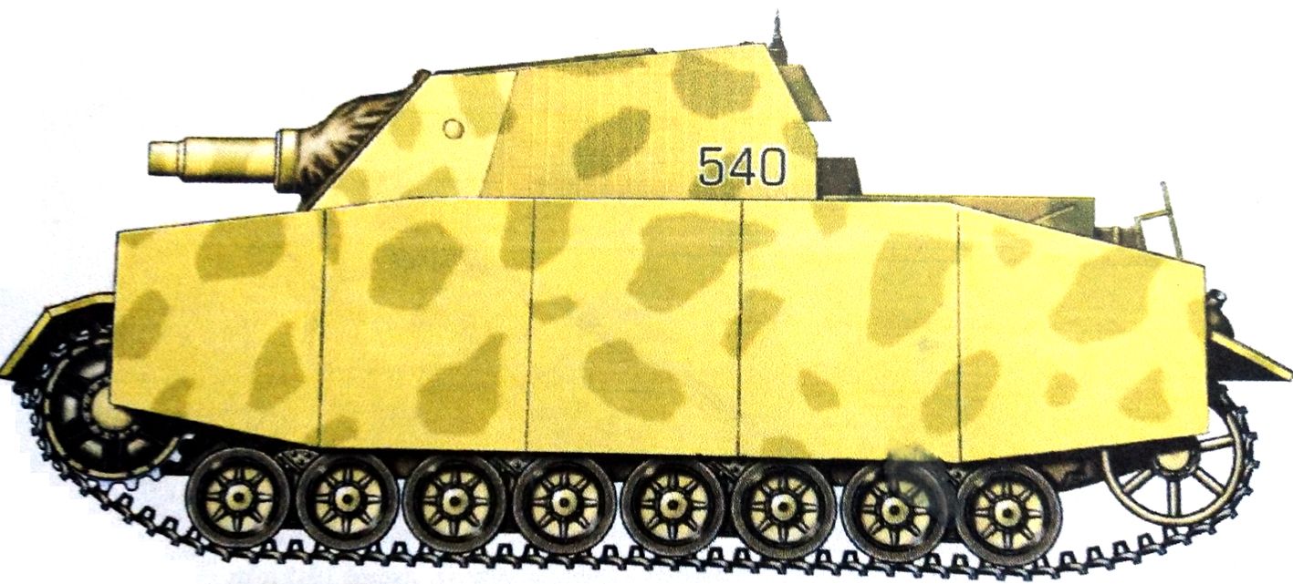 1945年春天，德国战场，德军不明单位的一辆「灰熊」自行突击炮车（中期型）。