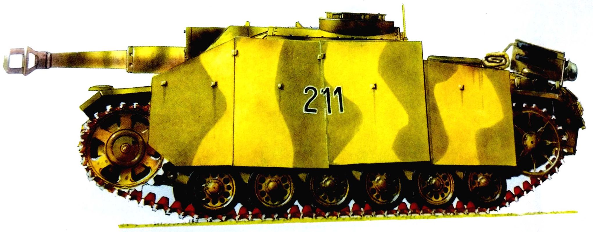 出现在Vire战场上的一辆隶属德军394突击炮旅的StuH 42型(Sd.Kfz.142/2)自行突击榴弹炮车;该辆炮车安装了105毫米口径的L28型榴弹炮。