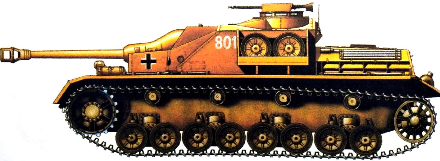 1945年春天,德国,德军一辆不明单位的后期型Ⅳ号自行突击炮车。