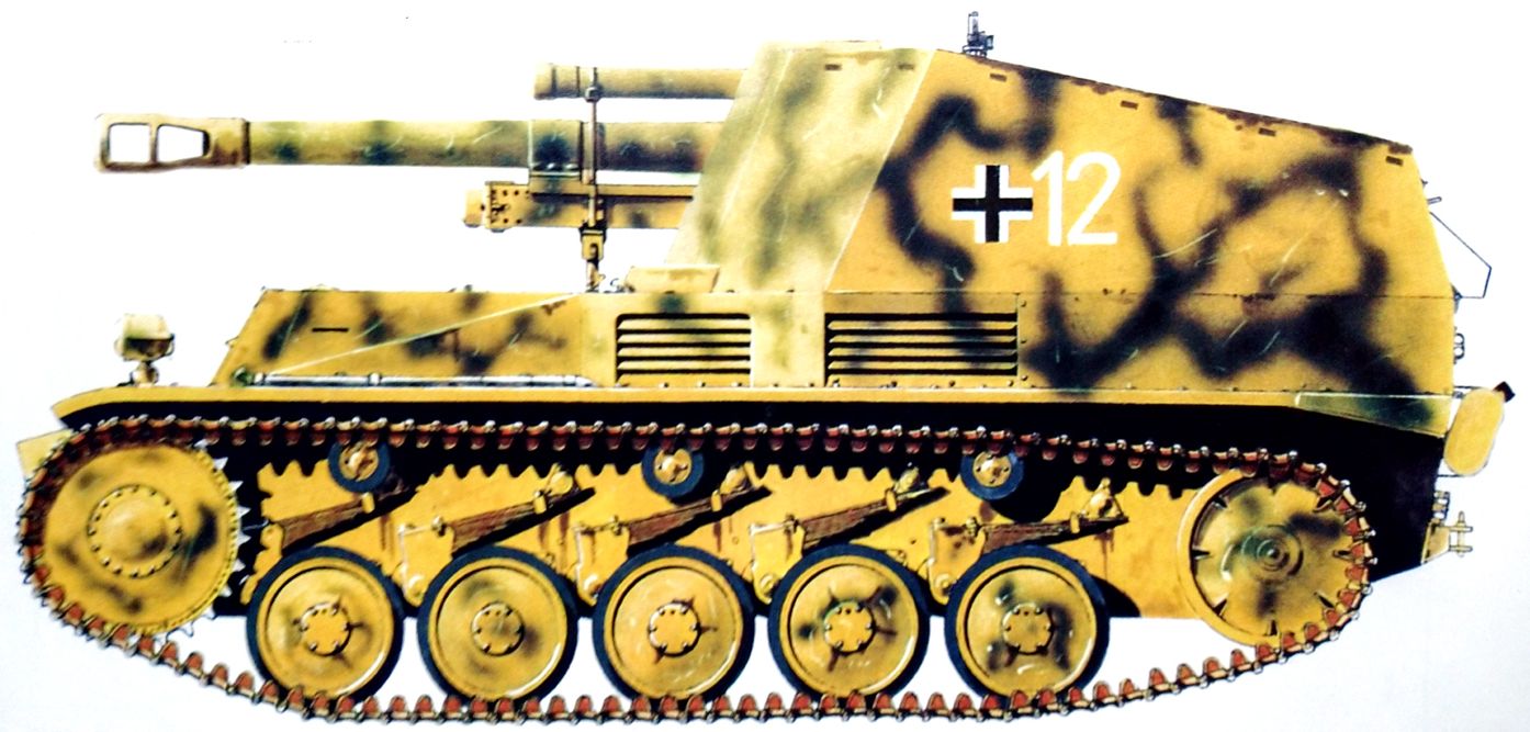 1944年春天，隶属德军第15装甲掷弹兵师的一辆「黄蜂」105毫米自行榴弹炮车（105mm leFH 18/2 Fgst auf Pz.Kpfw.Ⅱ Sd.Kfz.123）。