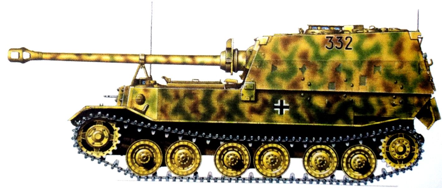 1944年4月，东线波兰战场，德军654重装甲歼击营第3连一辆编号332「象」式坦克歼击车。
