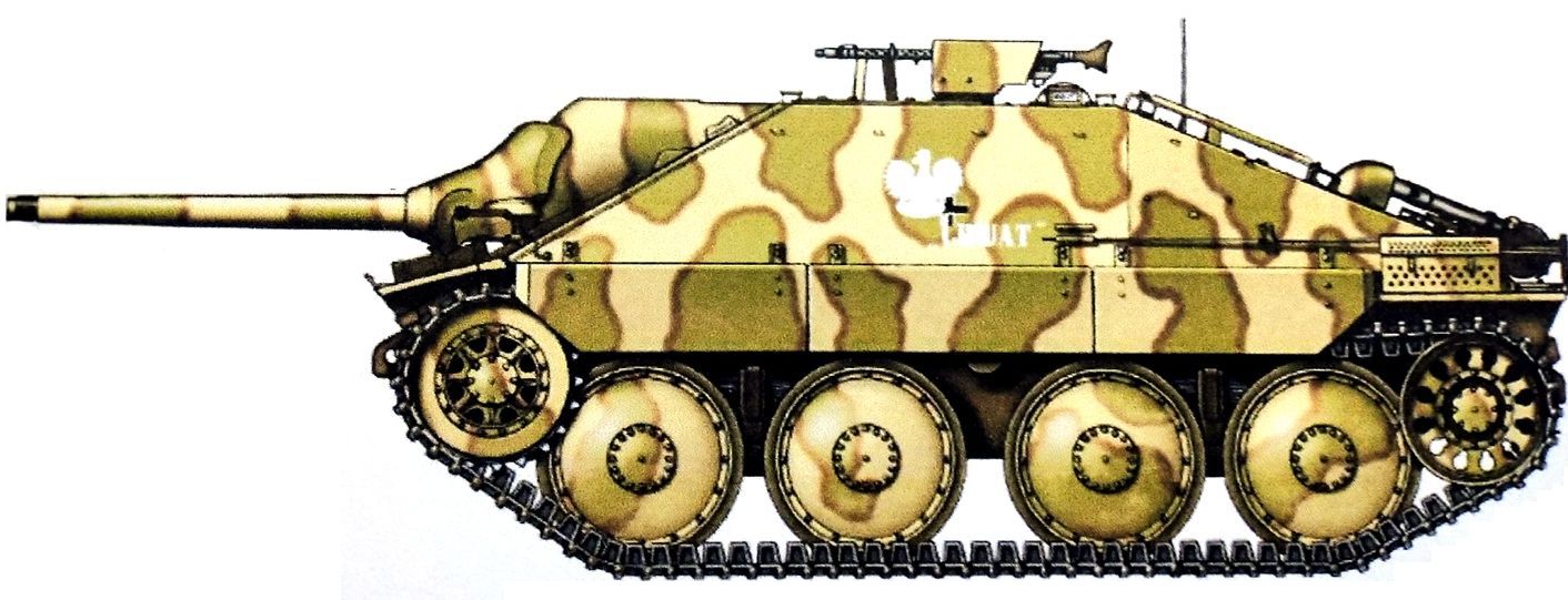 1944年8月波兰首都华沙，德军不明单位的一辆「追猎者」坦克歼击车。