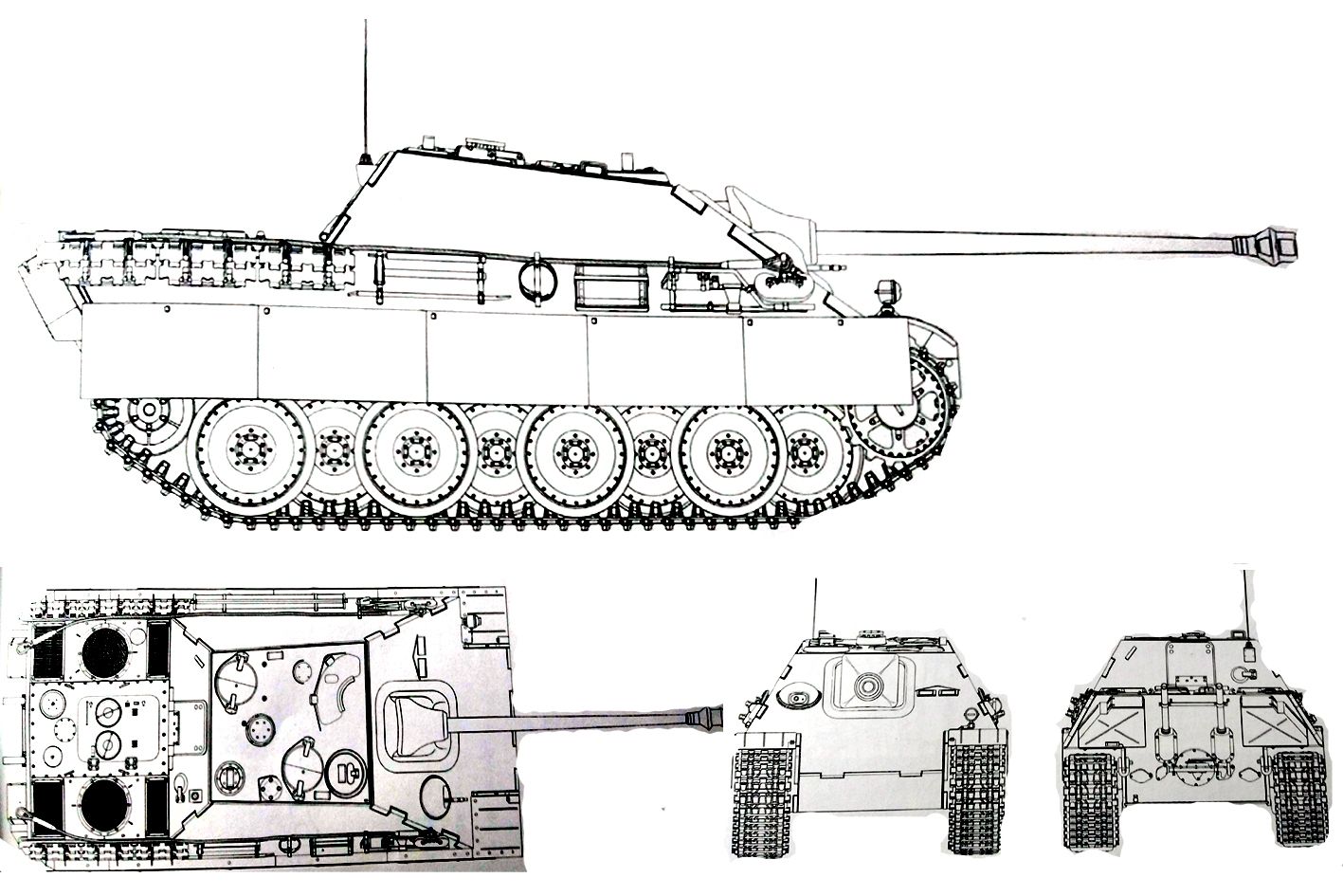 「猎豹」重型坦克歼击车前期型（1944年1月生产）四视图