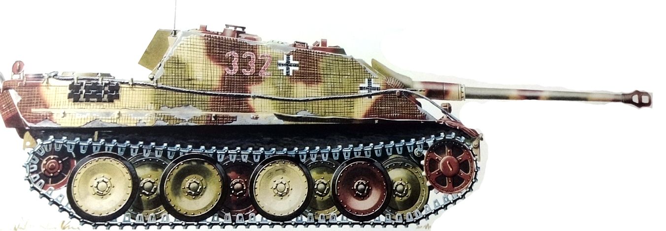 1944年8月法国诺曼底战场，德军654重坦克歼击营第3连编号332的一辆「猎豹」重型坦克歼击车（后期型）。