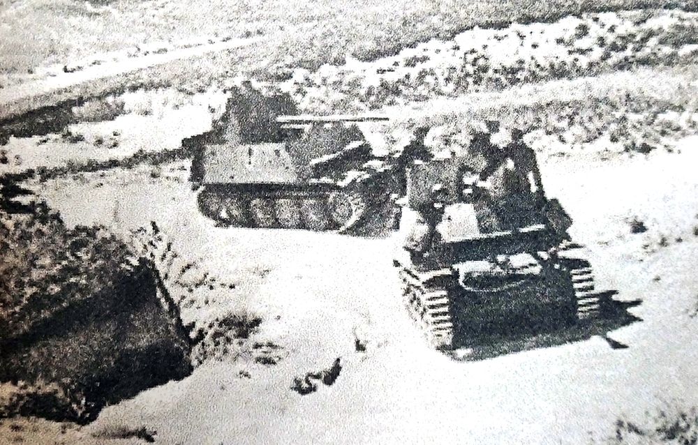 1942年东线苏联高加索山区，德国武装党卫军「维京」师的一队76.2mm「黄鼠狼」Ⅱ（132）型反坦克炮车正在山区路上行驶。