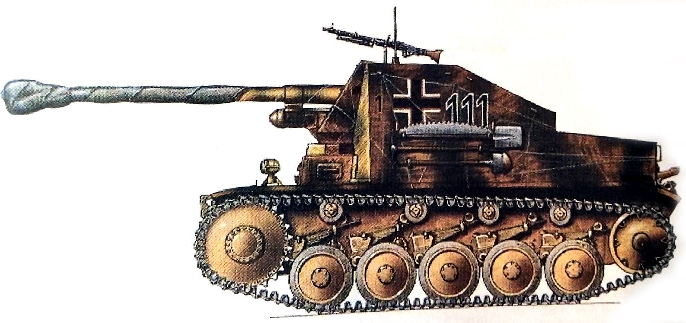 1944年8月，法国战场上德军的一辆75mm「黄鼠狼」Ⅱ（131）型反坦克炮车。