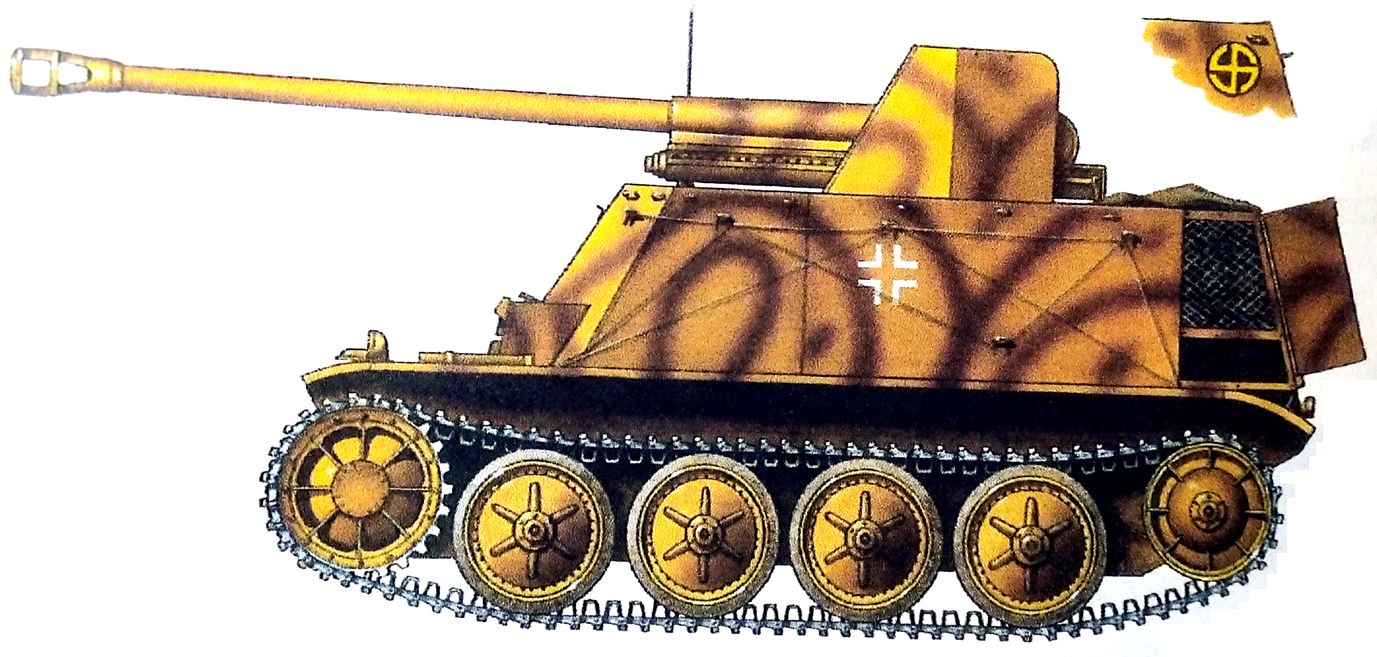 1944年夏季，东线波兰战场，德国武装党卫军第5维京师第5反坦克营的一辆76.2mm「黄鼠狼」Ⅱ（132）型反坦克炮车。