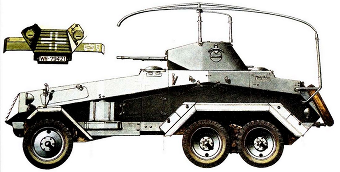 1940年5月，西线法国战场，隶属德军第1装甲师第4侦察营的一辆Sd.Kfz.232型6轮装甲通讯车。