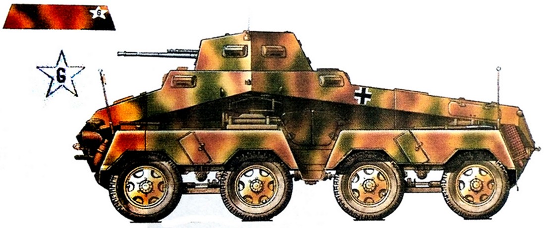 1943年,西线战场意大利地区,隶属德军第15装甲掷弹兵师的一辆Sd.Kfz.231轮式(8轮)装甲侦察车。