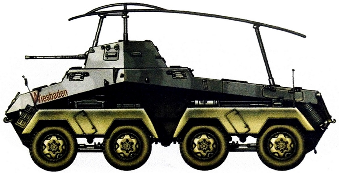 1940年5月,西线法国战场,隶属德军第6装甲师第57侦察营的一辆Sd.Kfz.232轮式(8轮)装甲通讯车。