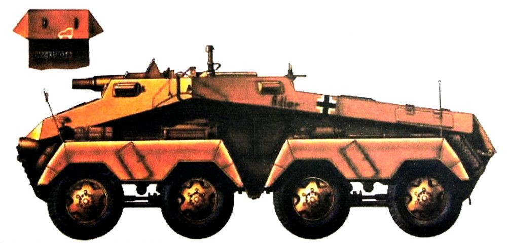 1942年底,东线苏联战场,一辆德军不明单位的Sd.Kfz.233型8轮装甲炮车。