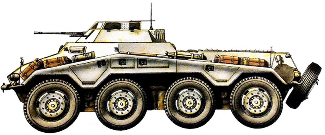 1945年2月,德国战场,隶属德军第25装甲师的一辆Sd.Kfz.234/1型8轮装甲侦察车。