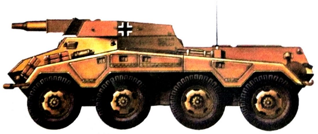 1944年夏天,法国战场,一辆德军不明单位(车身编号「WH-1751008」)的Sd.Kfz.234/3型8轮装甲火力支援车。