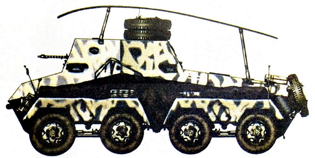 1943年3月,非洲战场突尼斯地区,隶属德军第5装甲军团的一辆Sd.Kfz.263型8轮装甲通讯车。