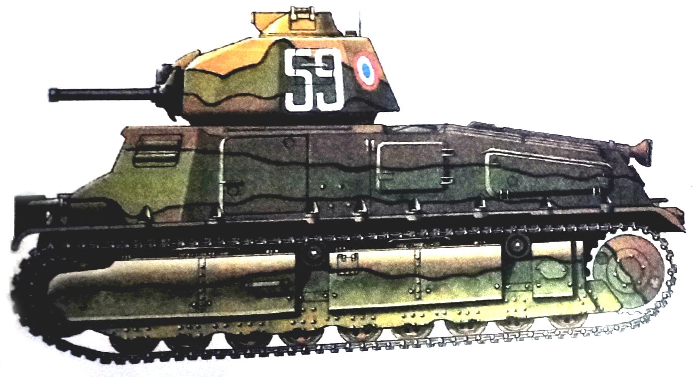 1940年5月，「法国战役」期间，法国战场，隶属法军第3装甲师第2铁甲骑兵团的一辆索玛S-35中型坦克。