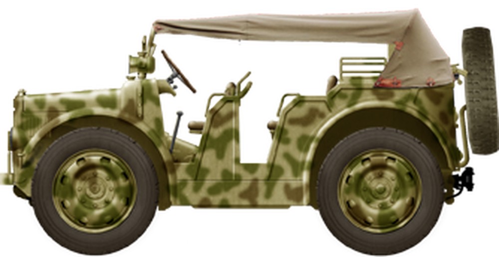 1944年,在德军服役、采用德式迷彩的SPA TL37火炮牵引车。