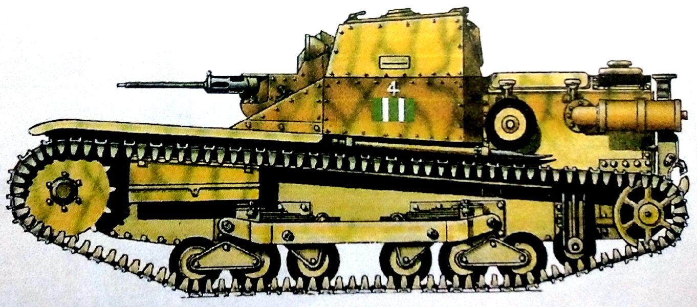 1941年,非洲国家埃塞俄比亚,意大利军XXⅡ轻型坦克营4连4排的CV3/33(L3)小型坦克。