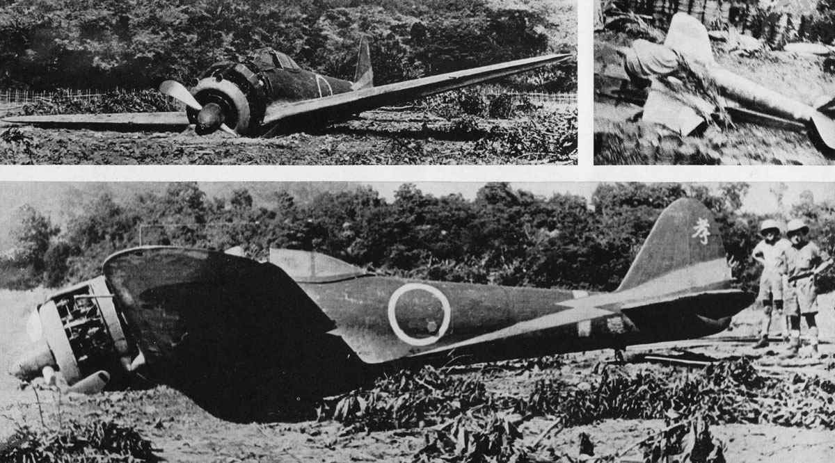 出自1943年6月美国海军情报处「识别与特征科」档案文件汇编图册「ONI 232 S：日本军用飞机」的一式战斗机实拍图片。