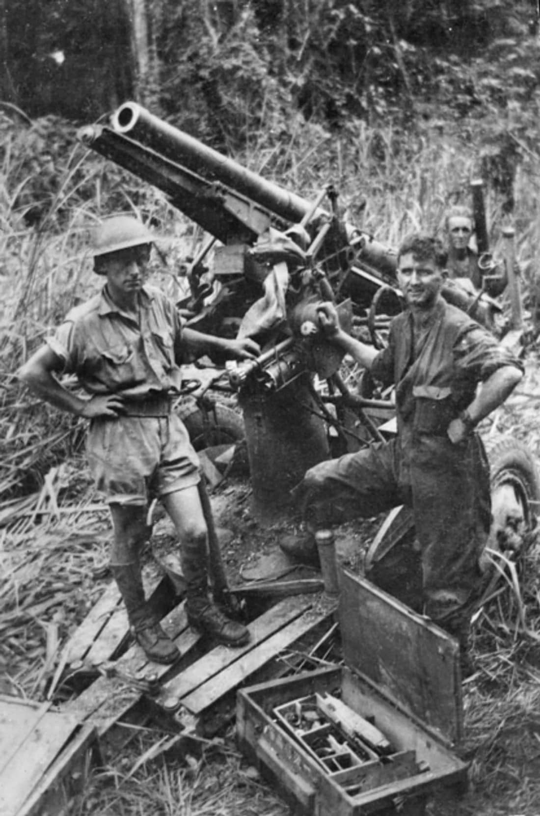 1943年1月「新几内亚战役」布纳战斗中盟军缴获的日军八八式75毫米高射炮(序号1018),由日本陆军第47野战高射炮大队操作,战后被运回澳大利亚检验。