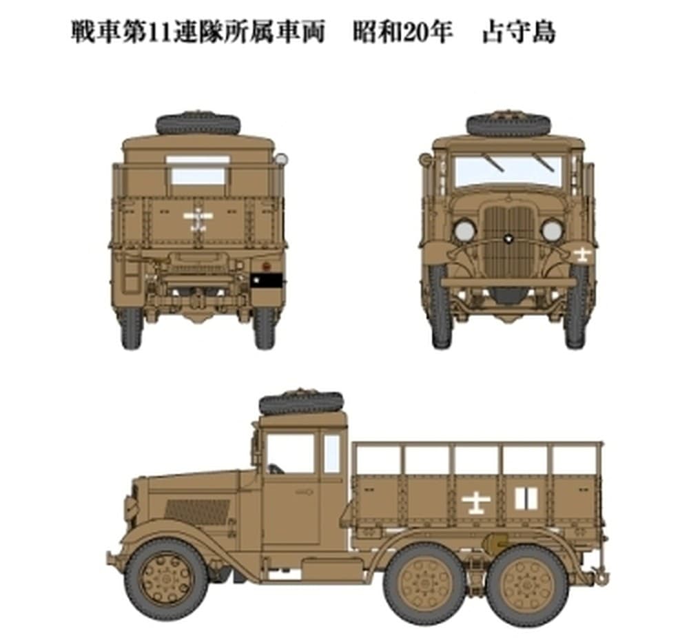 绘图:1945年,驻占守岛的战车第11联队所属的九四式六轮卡车三视图。