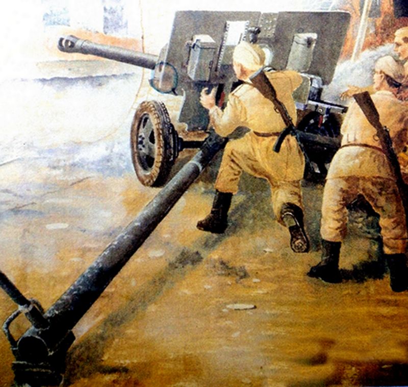 绘图：发射状态中的苏军1942式76毫米加农炮。