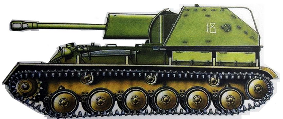 1943年秋天,「苏德战争」期间,东线苏联战场,苏军一辆不明单位的SU-76M型自行突击炮车,这是改进后最早生产的SU-76M。