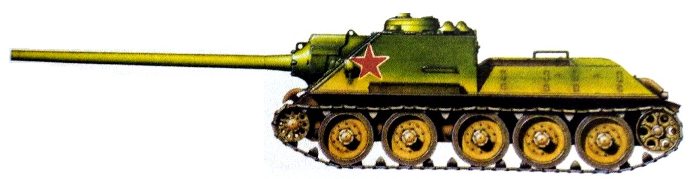 1945年4月，「苏德战争」期间，东线战场德国地区，苏军一辆不明单位的SU-100反坦克炮车。