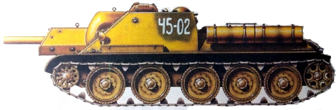 1943年秋天，「苏德战争」期间，东线苏联布良斯克方面军，苏军一辆不明单位的SU-122反坦克炮车，编号45-02。
