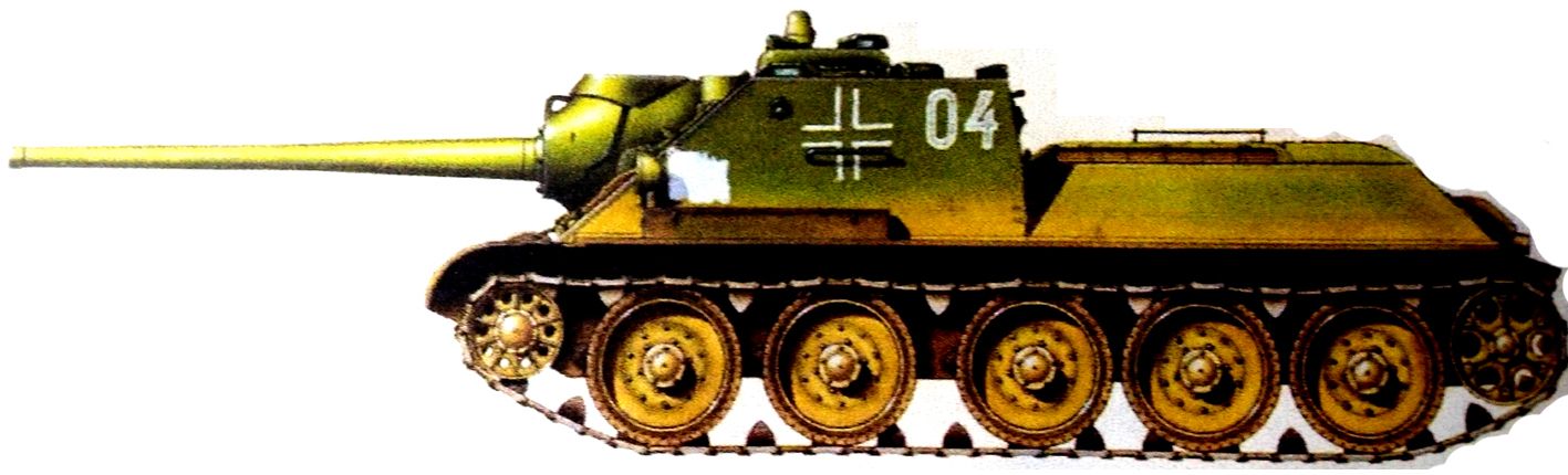 1944年春，「苏德战争」期间，罗马尼亚地区，缴获后编入德军「大德意志」师的一辆SU-85反坦克炮车。