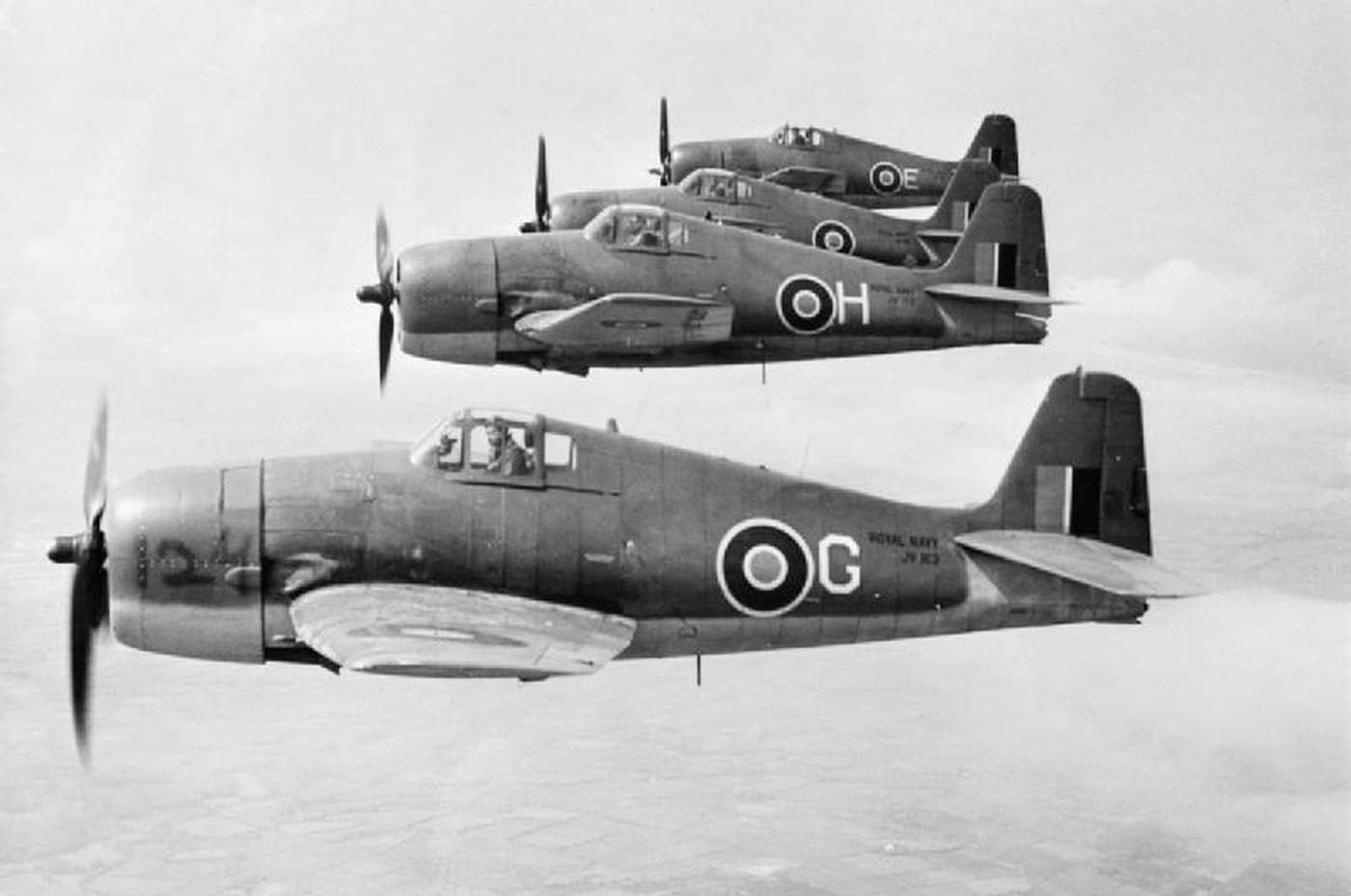 1944年6月23日,驻扎在北爱尔兰埃格林顿皇家海军航空站的第1840海军航空中队装备的格鲁曼「地狱猫」Mk.I战斗机。值得一提的是,该中队80%的飞行员是荷兰人。